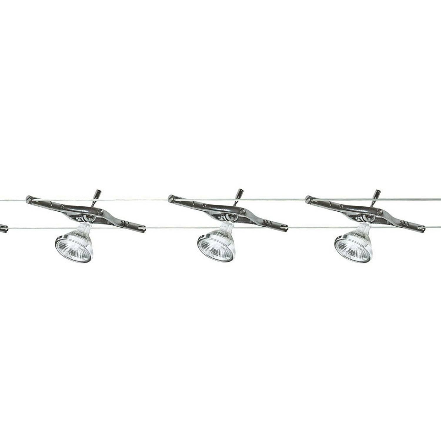 Plafoniera Contemp Cavo Acciaio Cromo Policarbonato Argento 5 Luci Gu5.3 5X5W 5098-05-LED