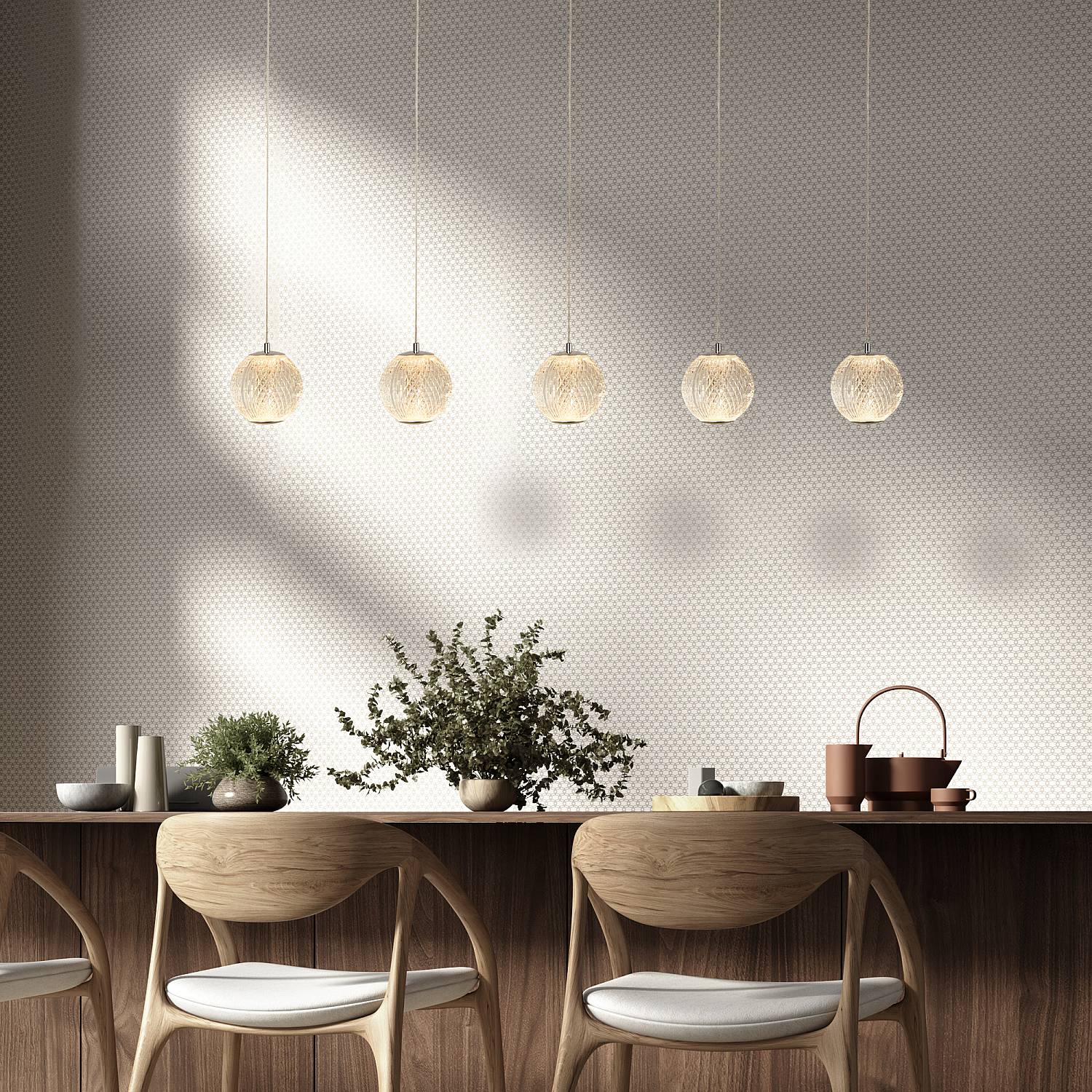Lampadario Lineare Contemp Fascino Acciaio Cromo Policarbonato Led 28W 3000K 51485-5CC