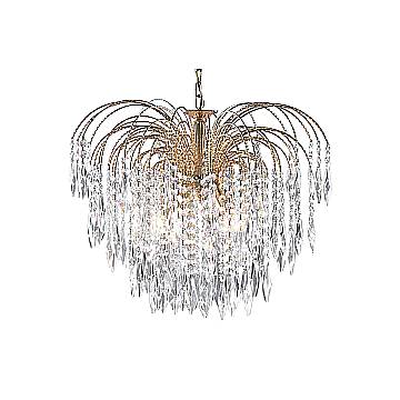 Lampadario Classico Waterfall Acciaio Oro Cristallo 5 Luci E14