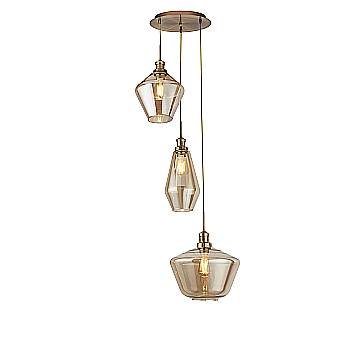 Lampadario Contemporaneo Mia Acciaio Ottone Vetro Ambra 3 Luci E27 Lampadario Contemporaneo Mia Acciaio Ottone Vetro Ambra 3 Luci E27