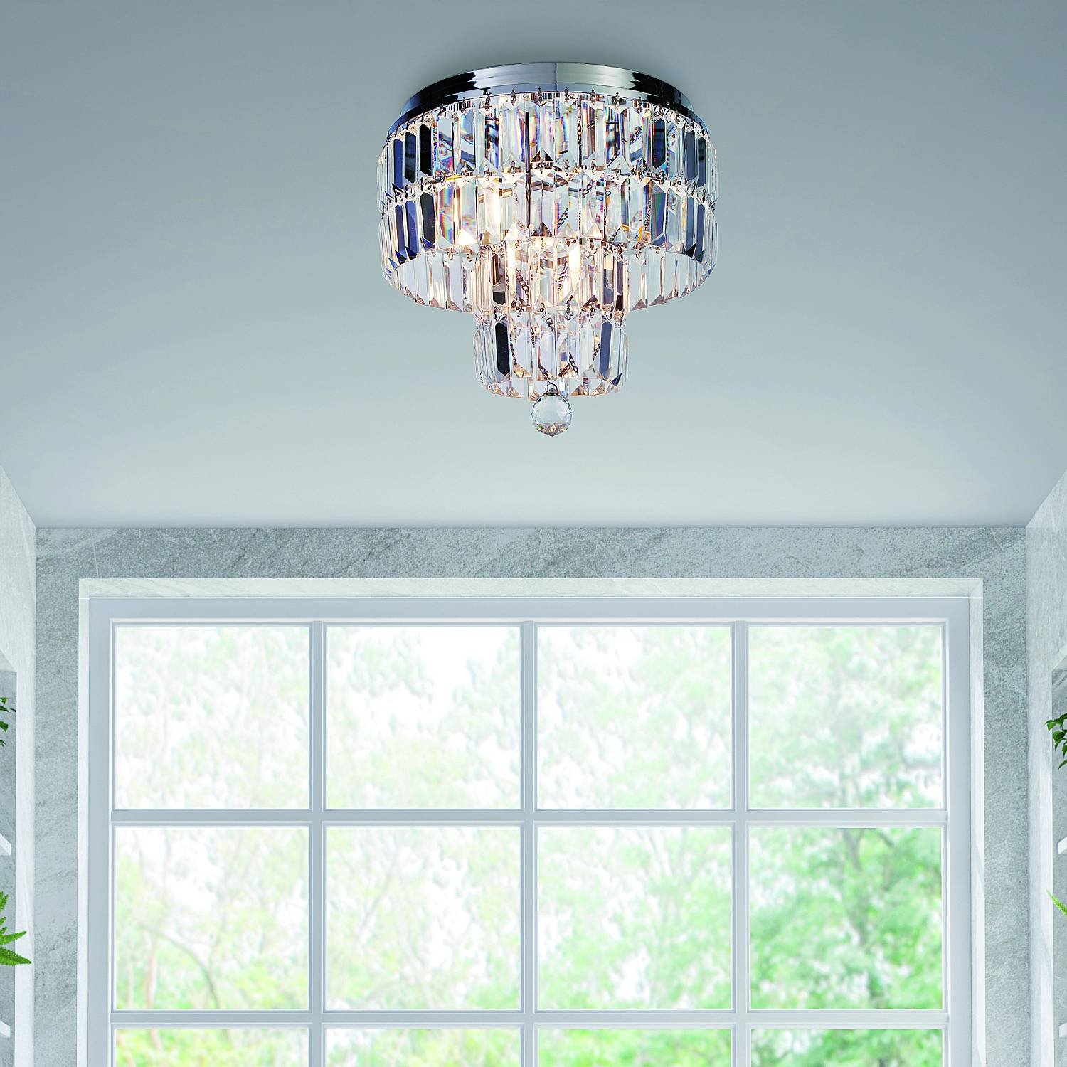 Lampadario Classico Impero Acciaio Cromo Vetro Trasparente 4 Luci E14 61321-4CC