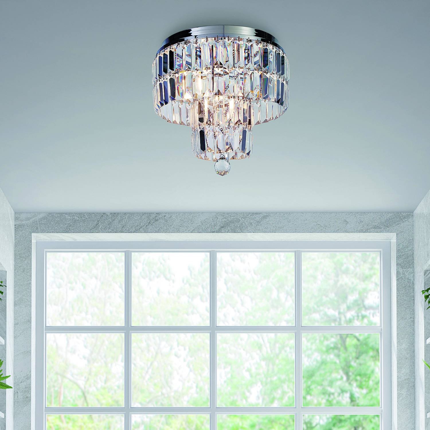 Lampadario Classico Impero Acciaio Cromo Vetro Trasparente 4 Luci E14 61321-4CC