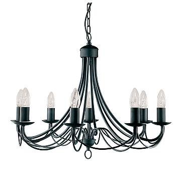 Lampadario Industrial-Nordico Maypole Acciaio Nero 8 Luci E14