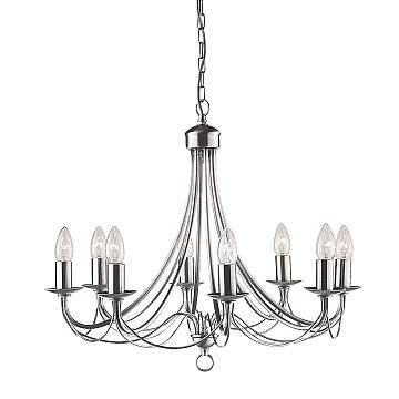 Lampadario Industrial-Nordico Maypole Acciaio Argento 8 Luci E14