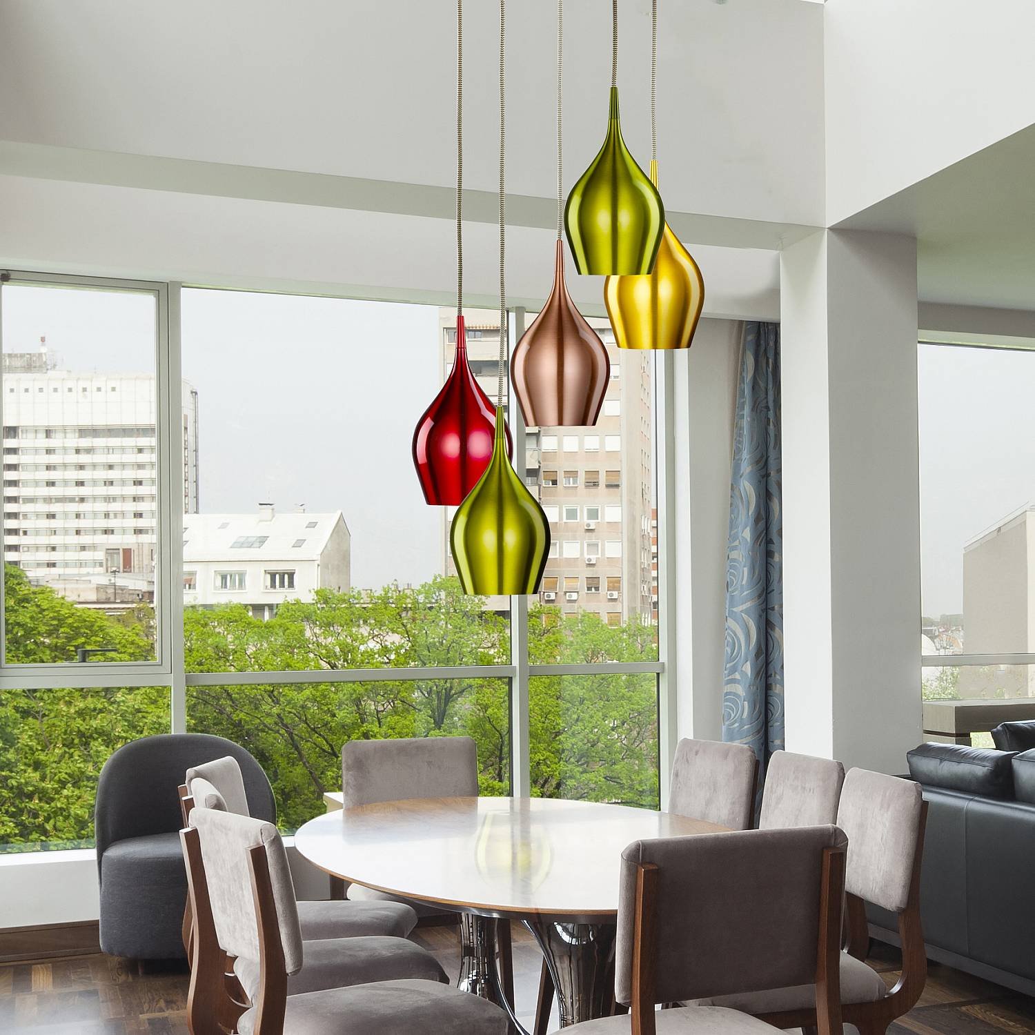 Lampadario Contemporaneo Vibrante Acciaio Cromo Vetro 5 Luci E14 6465-5