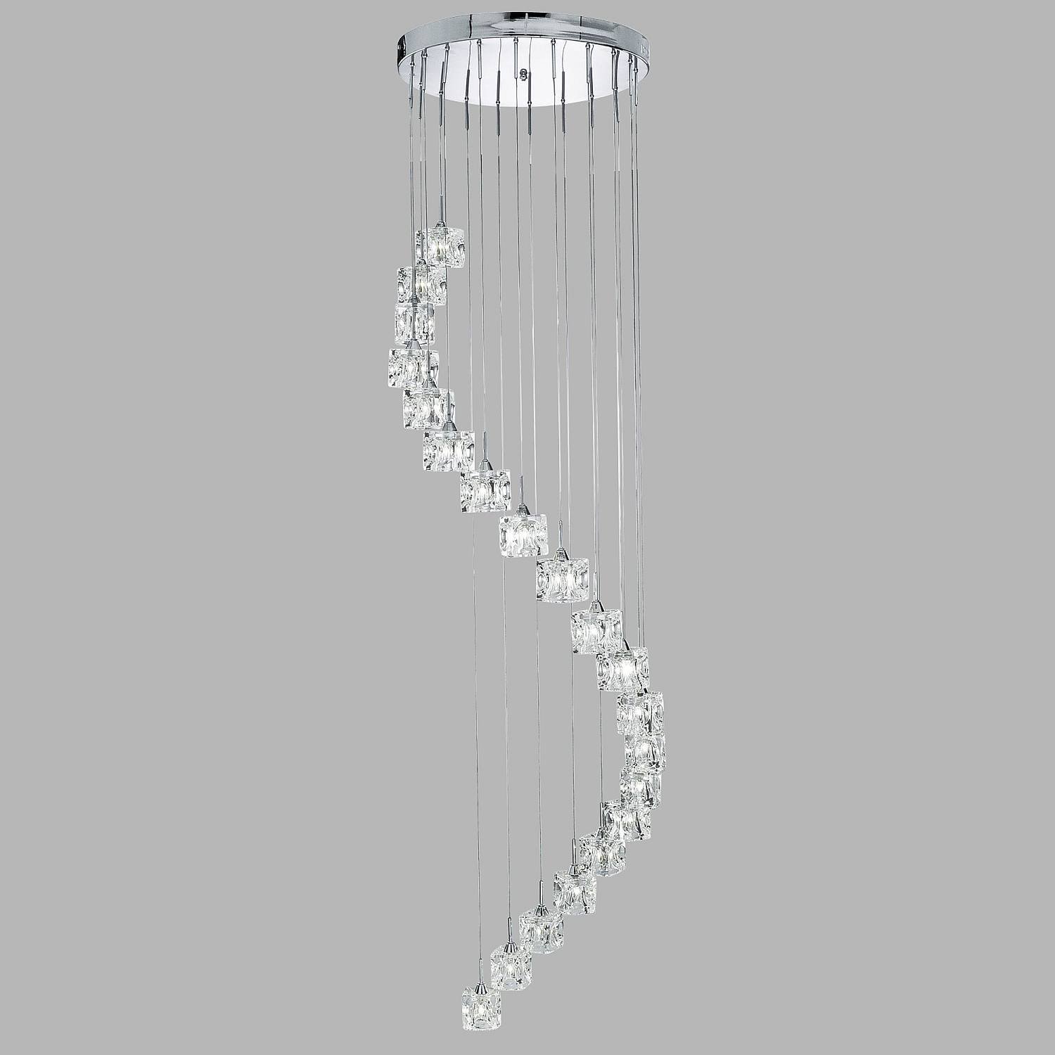 Lampadario Classico Ice Cube Acciaio Cromo Vetro Trasparente Led 3,2W 3000K 6720-20-LED