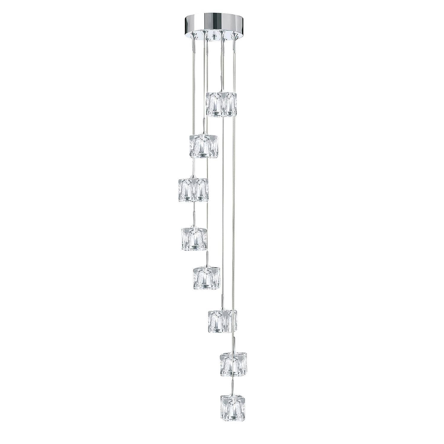 Lampadario Contemporaneo Ice Cube Acciaio Cromo Vetro Trasp Led 39W 3000K 6778-8-LED