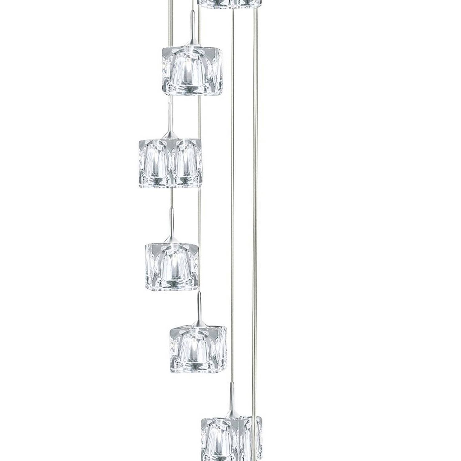 Lampadario Contemporaneo Ice Cube Acciaio Cromo Vetro Trasp Led 39W 3000K 6778-8-LED