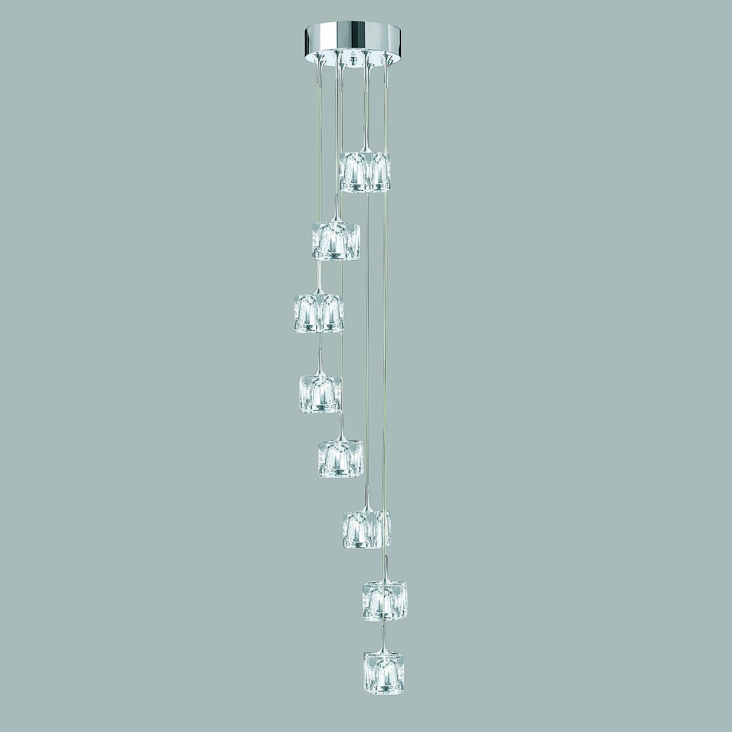 Lampadario Contemporaneo Ice Cube Acciaio Cromo Vetro Trasp Led 39W 3000K 6778-8-LED