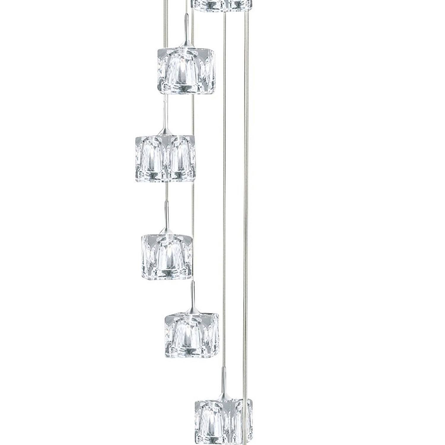 Lampadario Contemporaneo Ice Cube Acciaio Cromo Vetro Trasp Led 39W 3000K 6778-8-LED