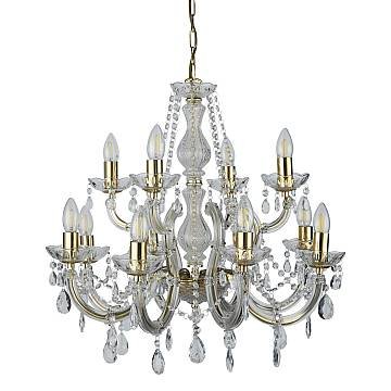 Lampadario Classico Marie Therese Acciaio Oro Acrilico Trasparente 12 Luci E14