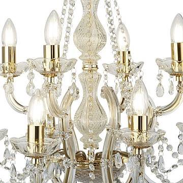 Lampadario Classico Marie Therese Acciaio Oro Acrilico Trasparente 12 Luci E14
