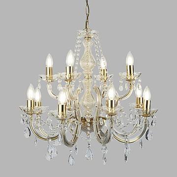 Lampadario Classico Marie Therese Acciaio Oro Acrilico Trasparente 12 Luci E14