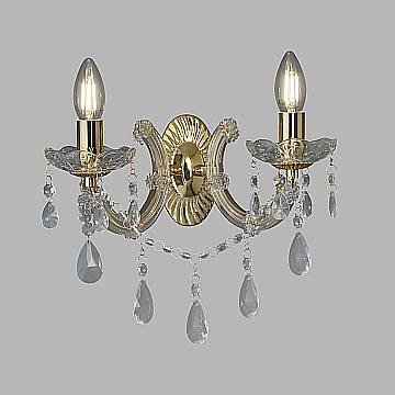 Applique Classica Marie Therese Acciaio Oro Acrilico Trasparente  2 Luci E14