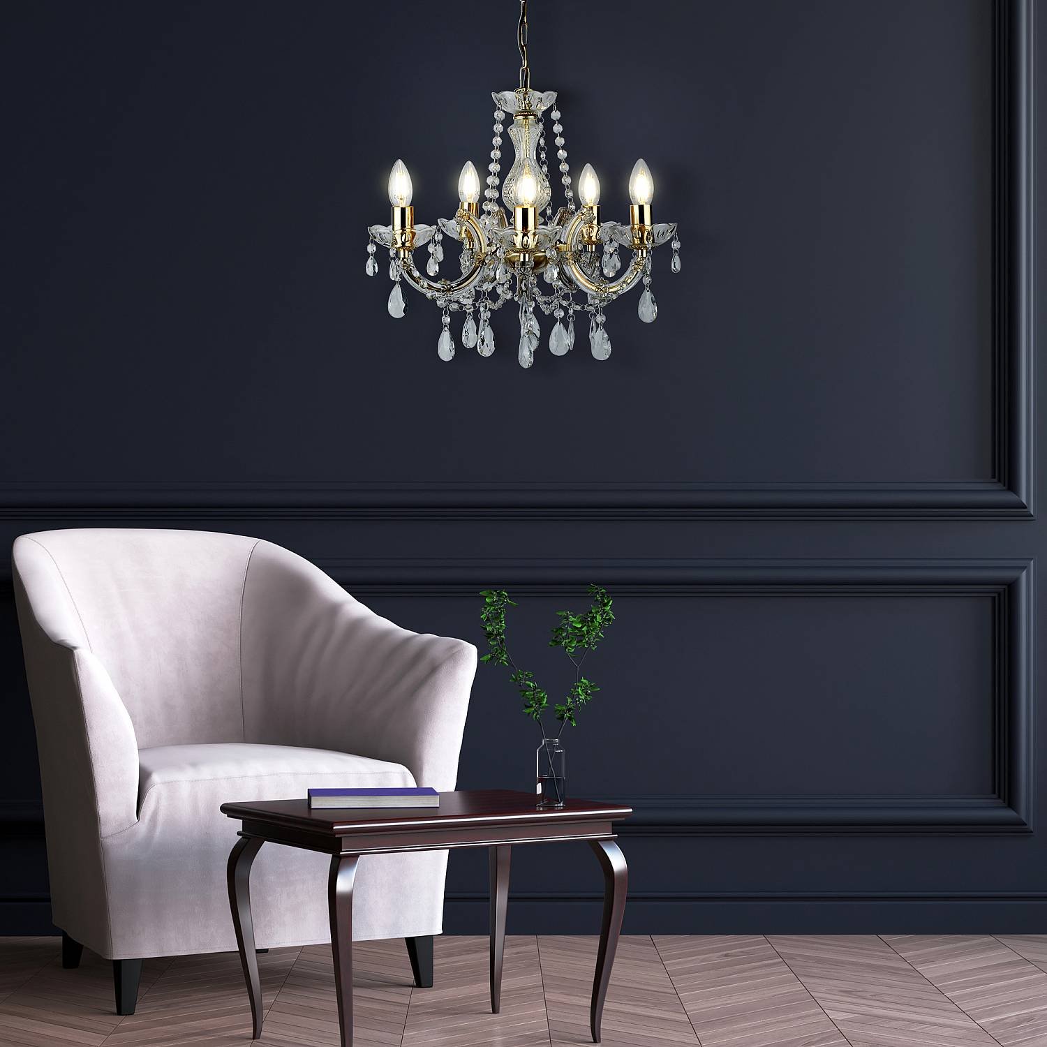 Lampadario Classico Marie Therese Acciaio Adjustable Cristallo 5 Luci E14 699-5