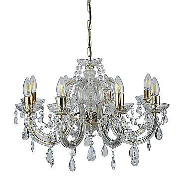 Lampadario Classico Marie Therese Acciaio Oro Acrilico Trasparente 8 Luci E14
