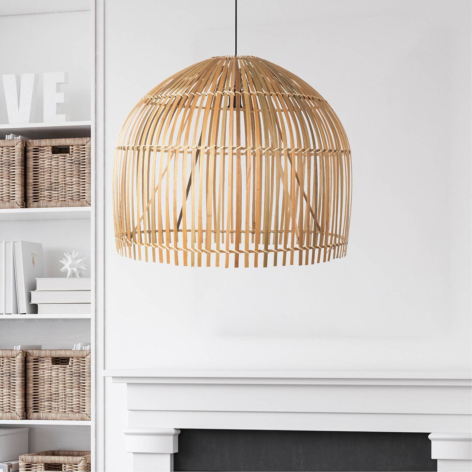 Sospensione Nordica Bali Acciaio Marrone Legno 1 Luce E27 D60Cm 7400CW