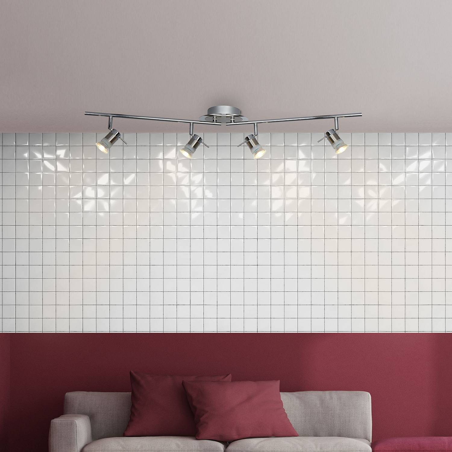 Plafoniera Lineare Moderna Ariete Acciaio Cromo Argento 4 Luci Gu10 7444CC-LED