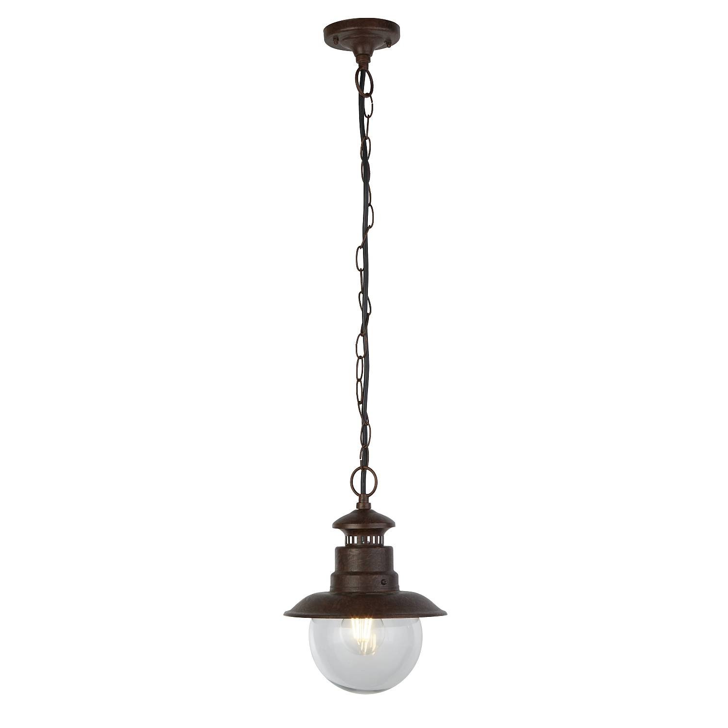 Sospensione Rustico-Country Stazione Acciaio Marrone Vetro 1 Luce E27 7653RU