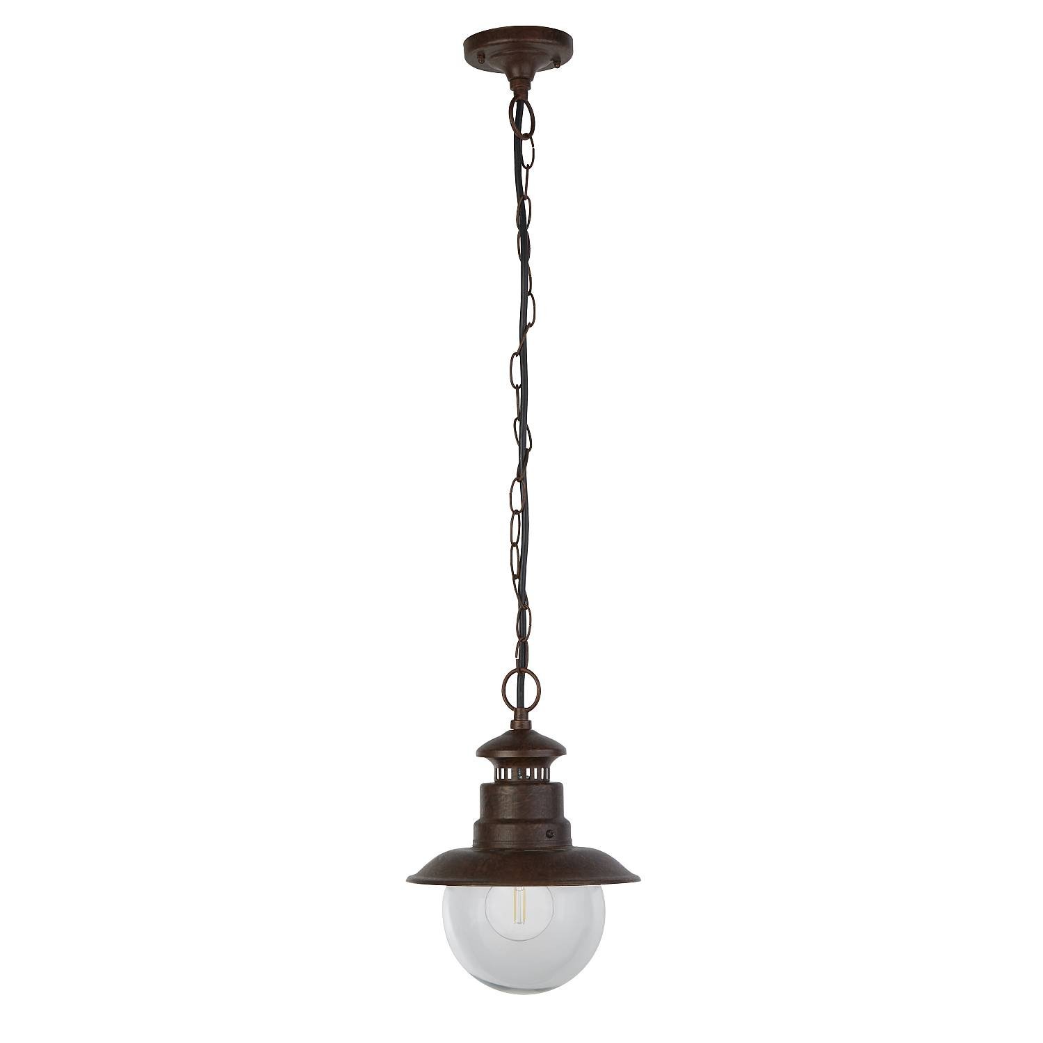 Sospensione Rustico-Country Stazione Acciaio Marrone Vetro 1 Luce E27 7653RU