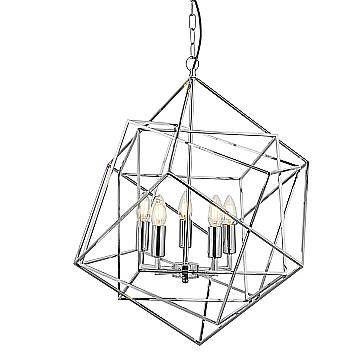 Lampadario Contemporaneo Cubo Acciaio Cromo 5 Luci E14