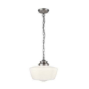 Sospensione Contemporanea School House Acciaio Argento Vetro Bianco 1 Luce E27