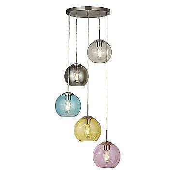 Plafoniera Contemporanea Acciaio Argento Vetro Multicolor 5 Luci E27 Plafoniera Contemporanea Acciaio Argento Vetro Multicolor 5 Luci E27