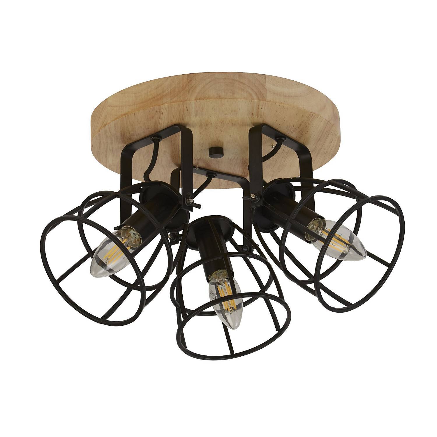 Plafoniera Industrial-Nordico Visione Acciaio Nero Marrone 3 Luci E14 81698-3BK