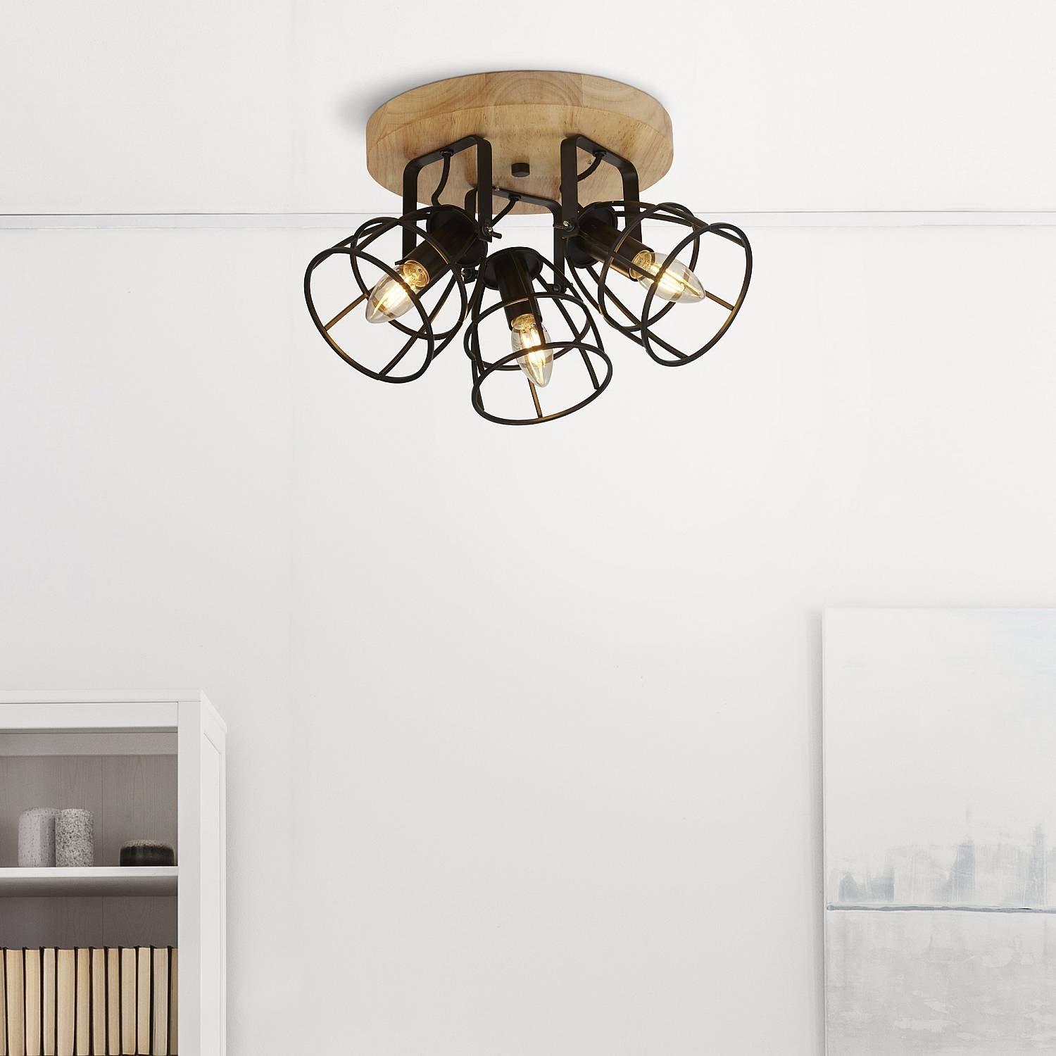 Plafoniera Industrial-Nordico Visione Acciaio Nero Marrone 3 Luci E14 81698-3BK