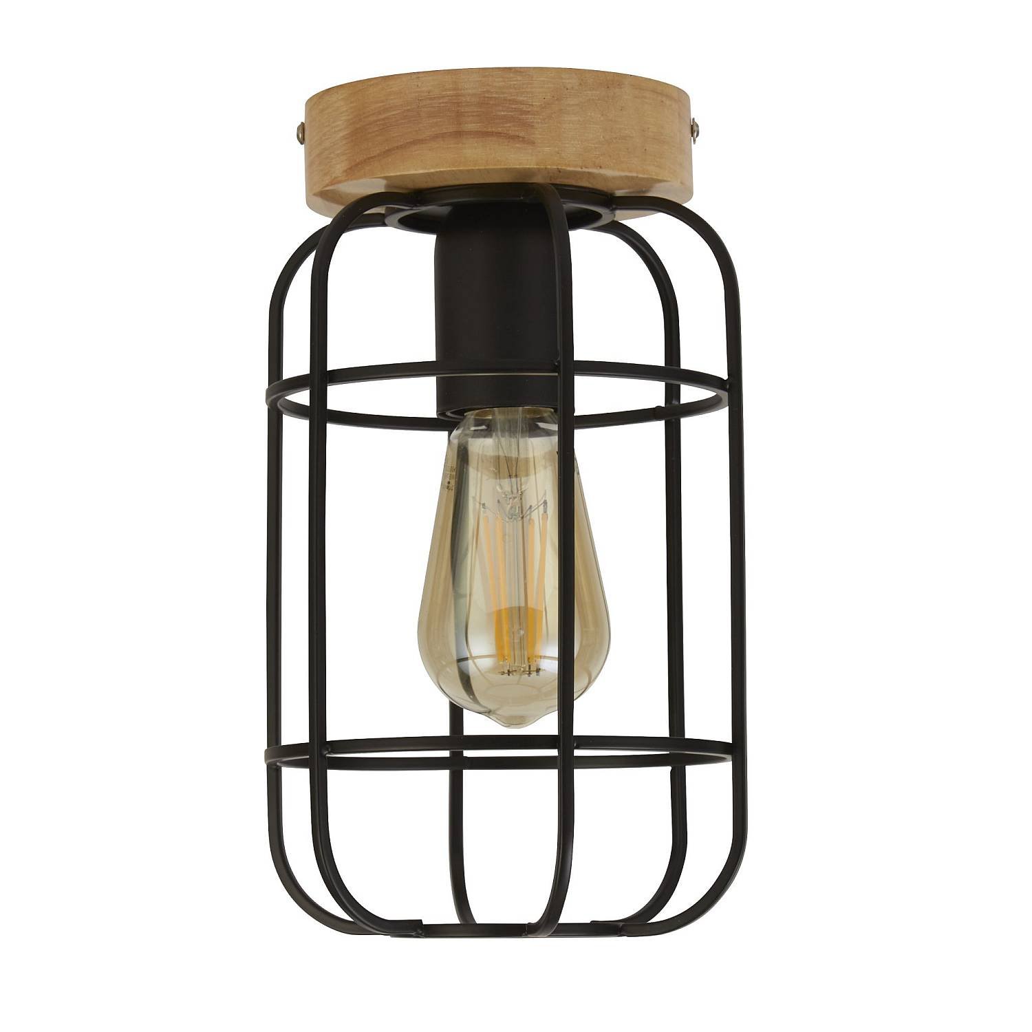 Plafoniera Industrial-Nordico Visione Acciaio Nero Marrone 1 Luce E27 81952-1BK