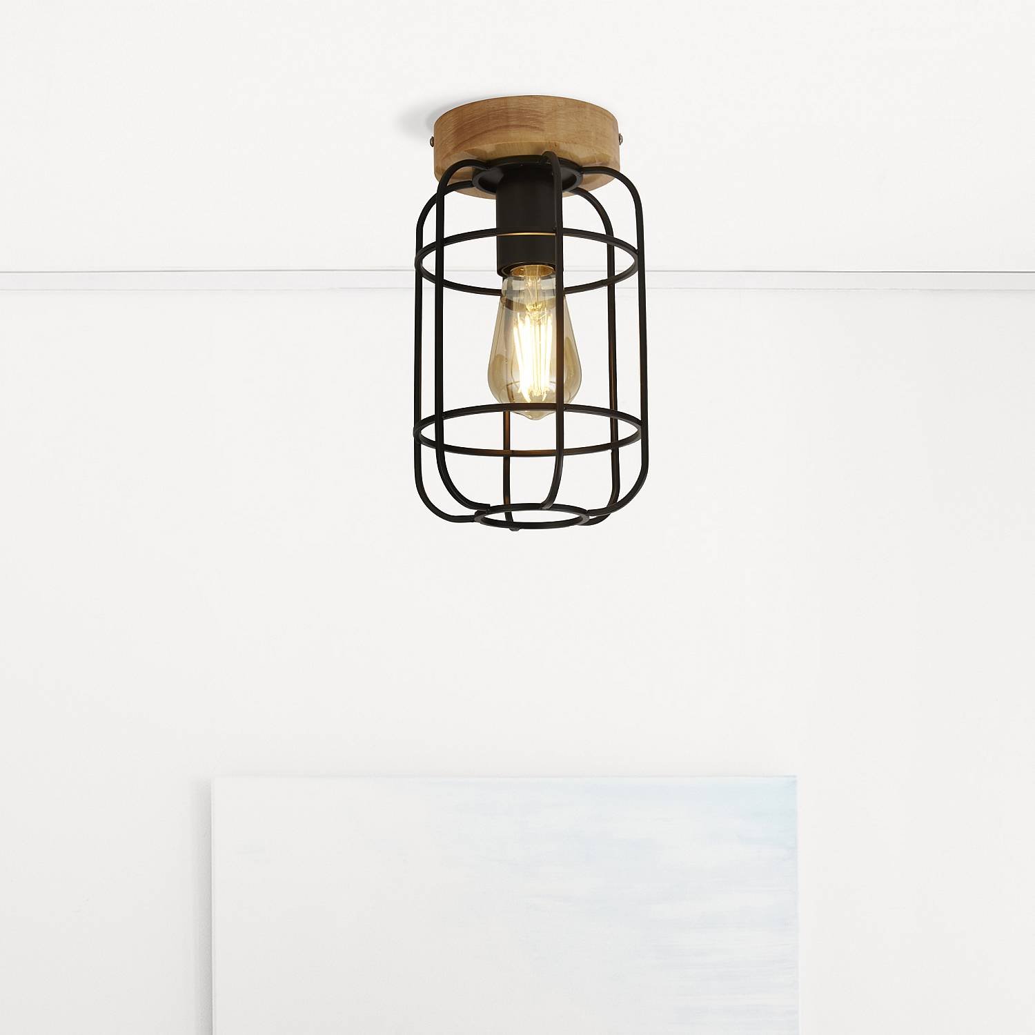 Plafoniera Industrial-Nordico Visione Acciaio Nero Marrone 1 Luce E27 81952-1BK