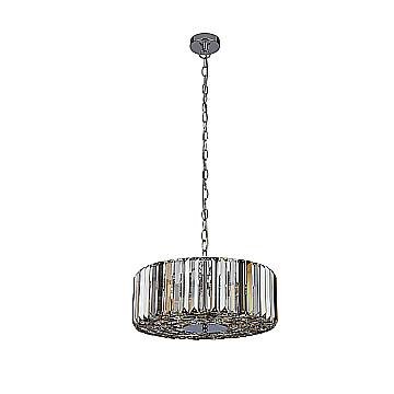 Lampadario Contemporaneo Chapeau Acciaio Cromo Vetro Ambra 5 Luci E27