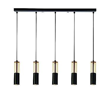 Lampadario Moderno Merrygold Acciaio Nero Ambra 5 Luci Gu10