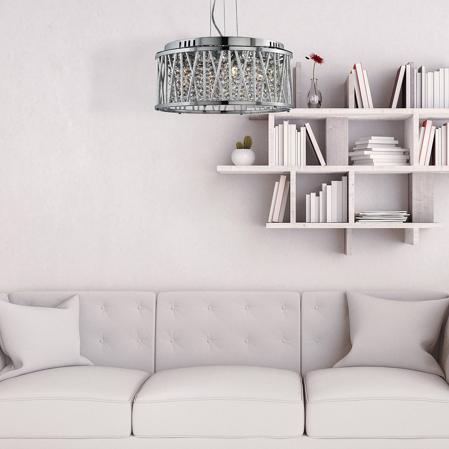 Lampadario Contemporaneo Elisa Acciaio Cromo Vetro 4 Luci G9 8334-4CC