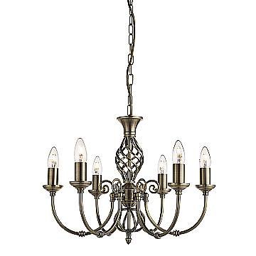Lampadario Industrial-Nordico Zanzibar Acciaio Ottone 6 Luci E14