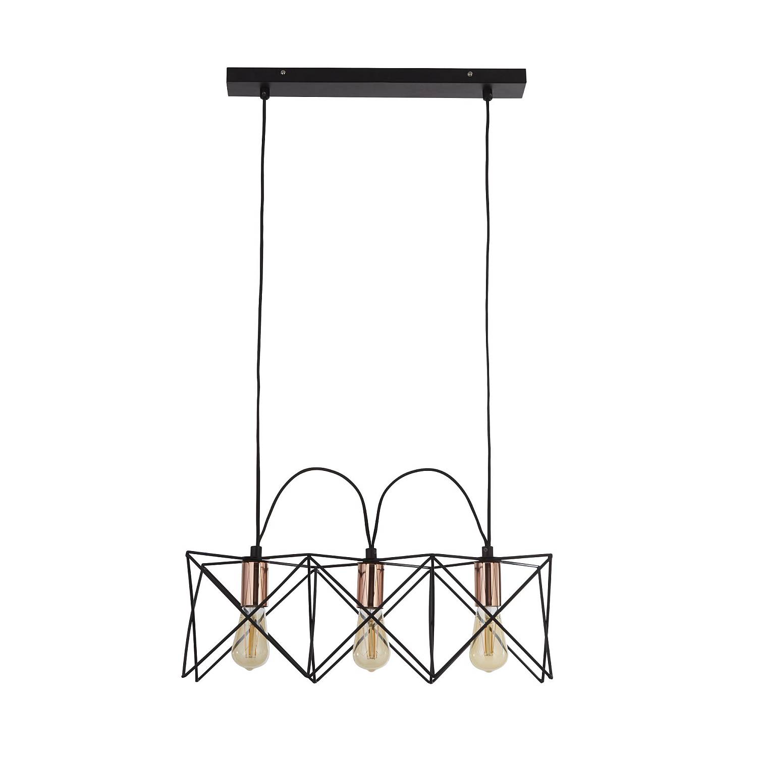 Lampadario Industrial-Nordico Antea Acciaio Nero Rame 3 Luci E27 8413-3BK