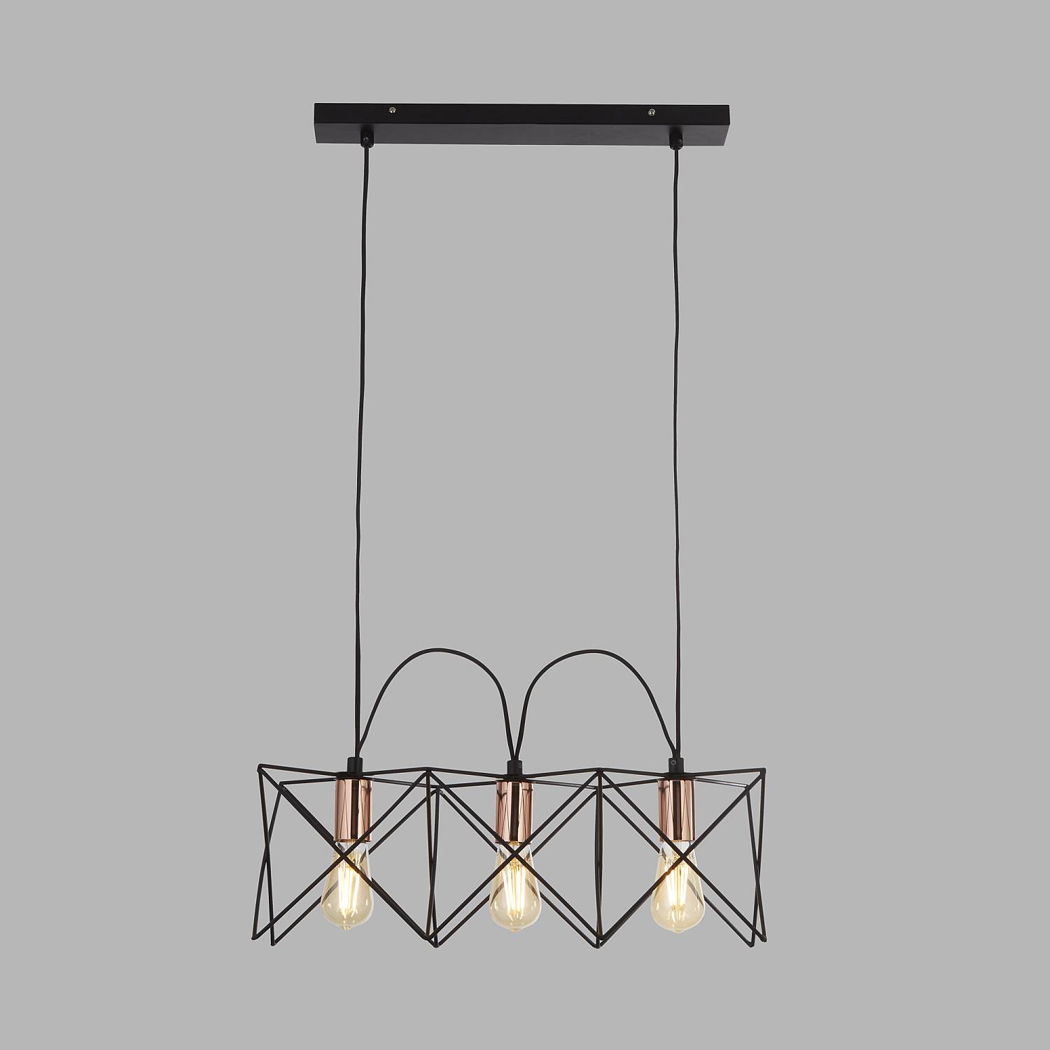 Lampadario Industrial-Nordico Antea Acciaio Nero Rame 3 Luci E27 8413-3BK