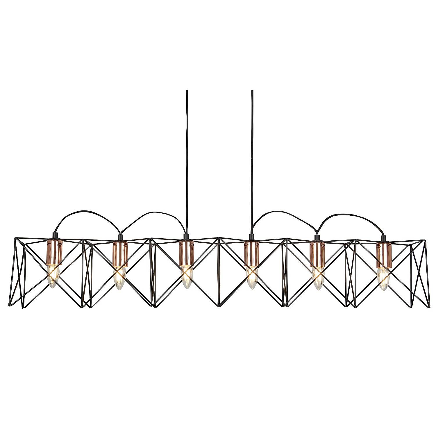 Lampadario Industrial-Nordico Antea Acciaio Nero Rame 6 Luci E27 8416-6BK
