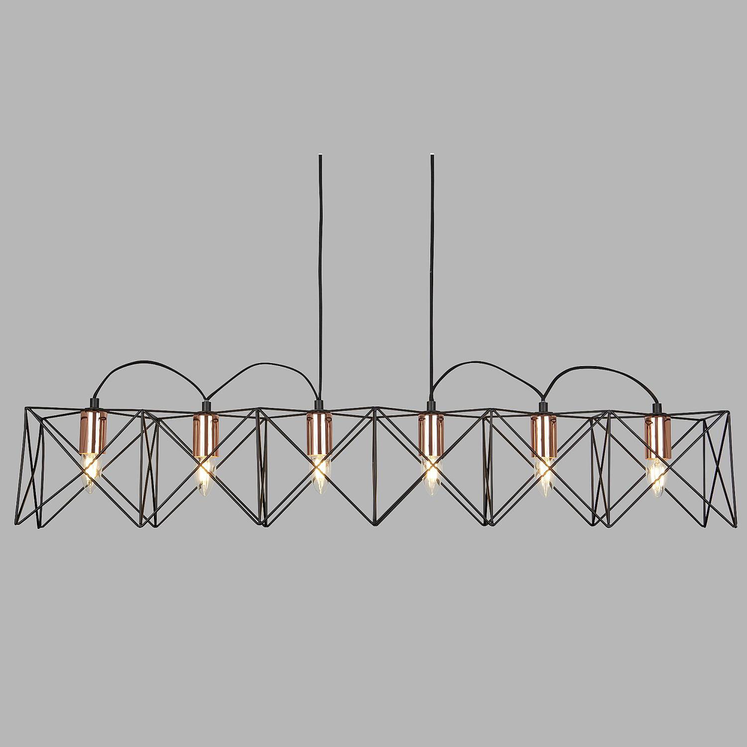 Lampadario Industrial-Nordico Antea Acciaio Nero Rame 6 Luci E27 8416-6BK