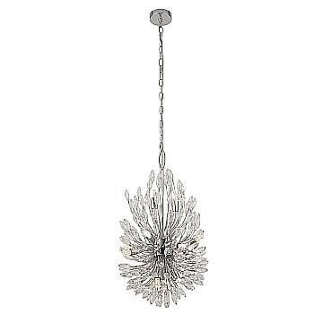 Lampadario Contemporaneo Pavone Acciaio Cromo Vetro Trasparente 14 Luci G9 Lampadario Contemporaneo Pavone Acciaio Cromo Vetro Trasparente 14 Luci G9