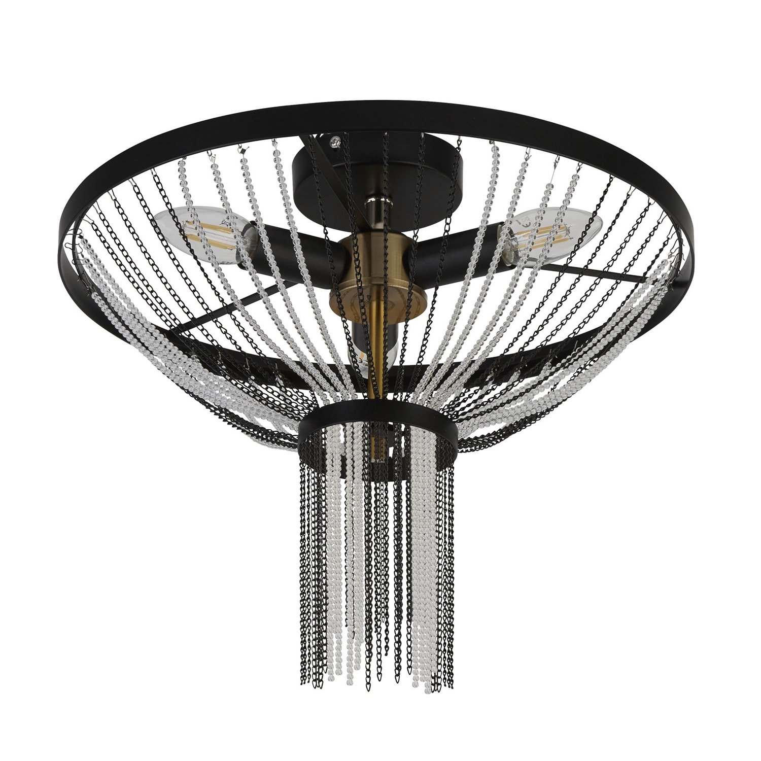Lampadario Contemporaneo Baguette Acciaio Nero Policarbonato Ottone 3 Luci E14 86353-3BK