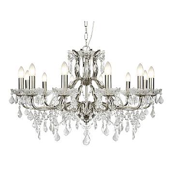 Lampadario Classico Parigi Acciaio Argento Vetro Trasparente 12 Luci E14