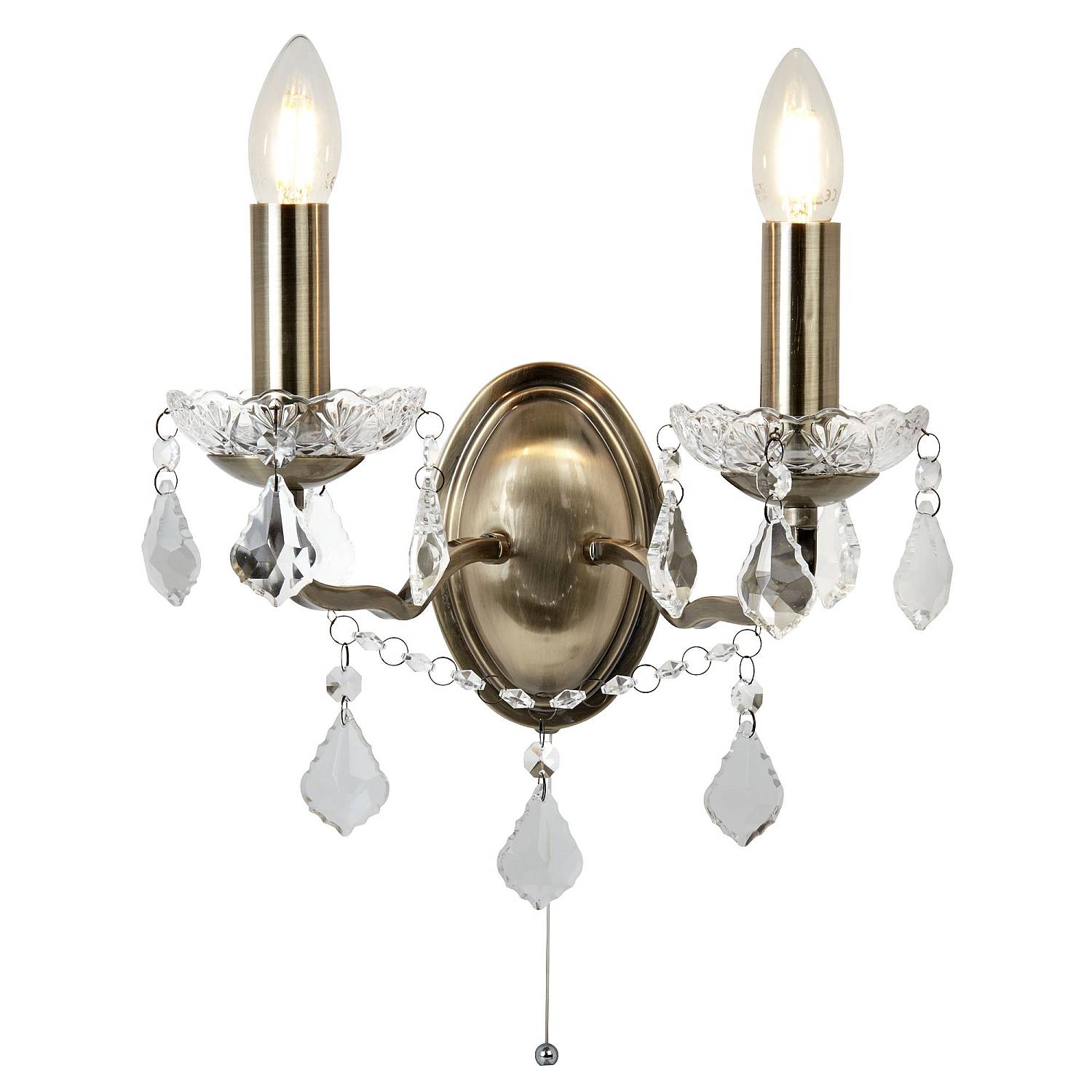 Applique Classica Parigi Acciaio Ottone Vetro Trasparente 2 Luci E14 8732-2AB