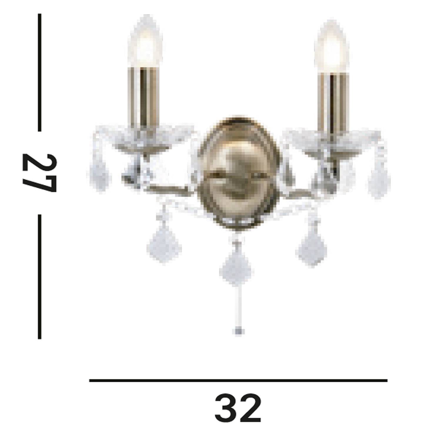 Applique Classica Parigi Acciaio Ottone Vetro Trasparente 2 Luci E14 8732-2AB