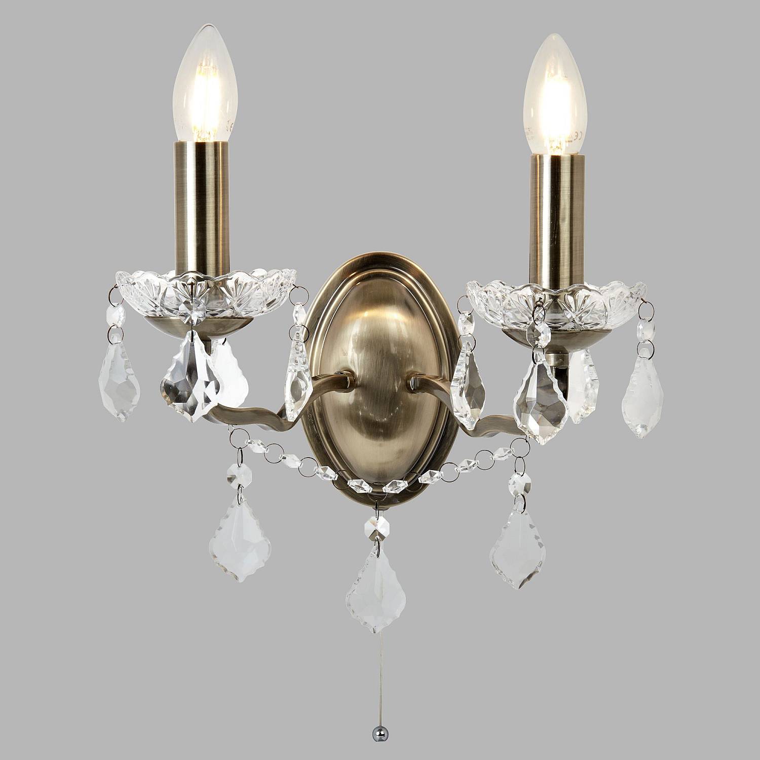Applique Classica Parigi Acciaio Ottone Vetro Trasparente 2 Luci E14 8732-2AB