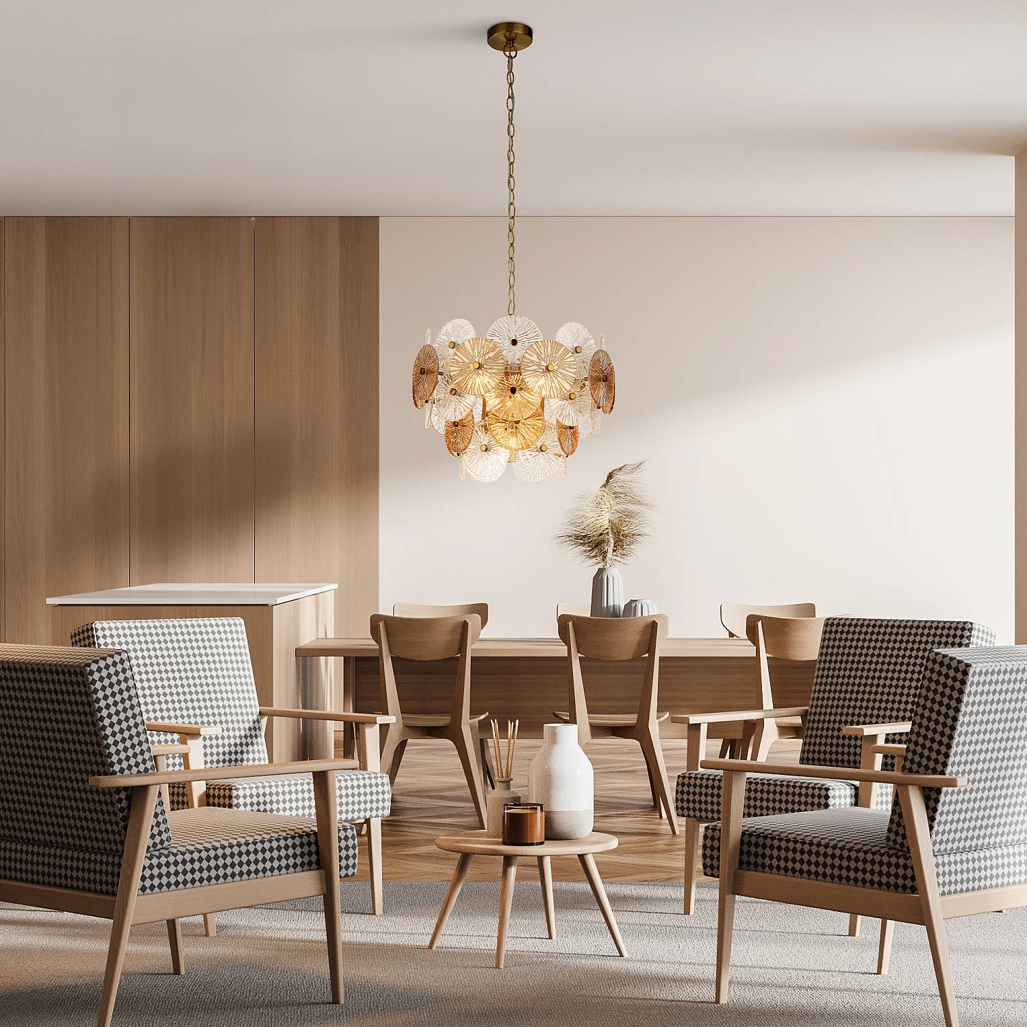 Lampadario Contemporaneo Wagon Acciaio Bronzo Vetro 5 Luci G9 88210-5BZ