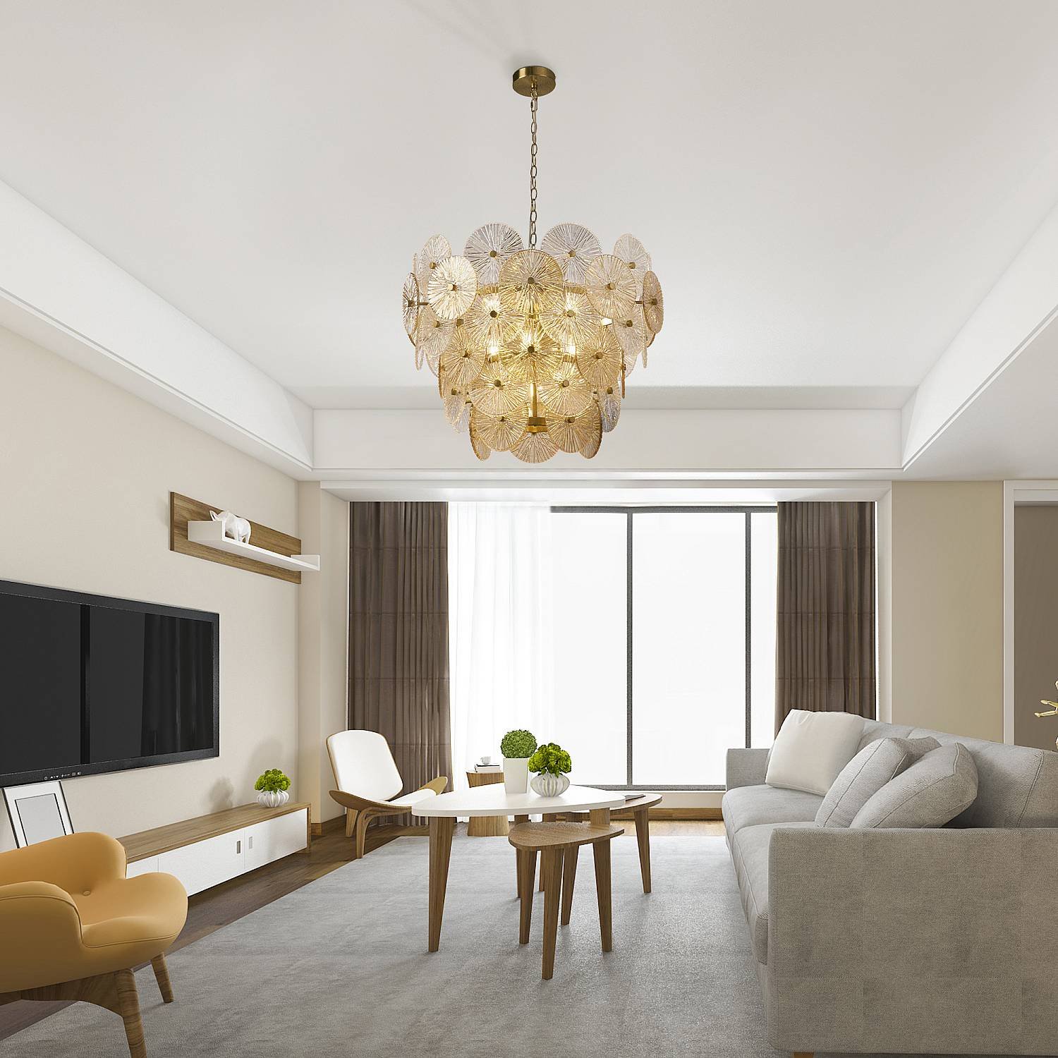 Lampadario Contemporaneo Wagon Wheel Acciaio Bronzo Vetro 9 Luci G9 88210-9BZ