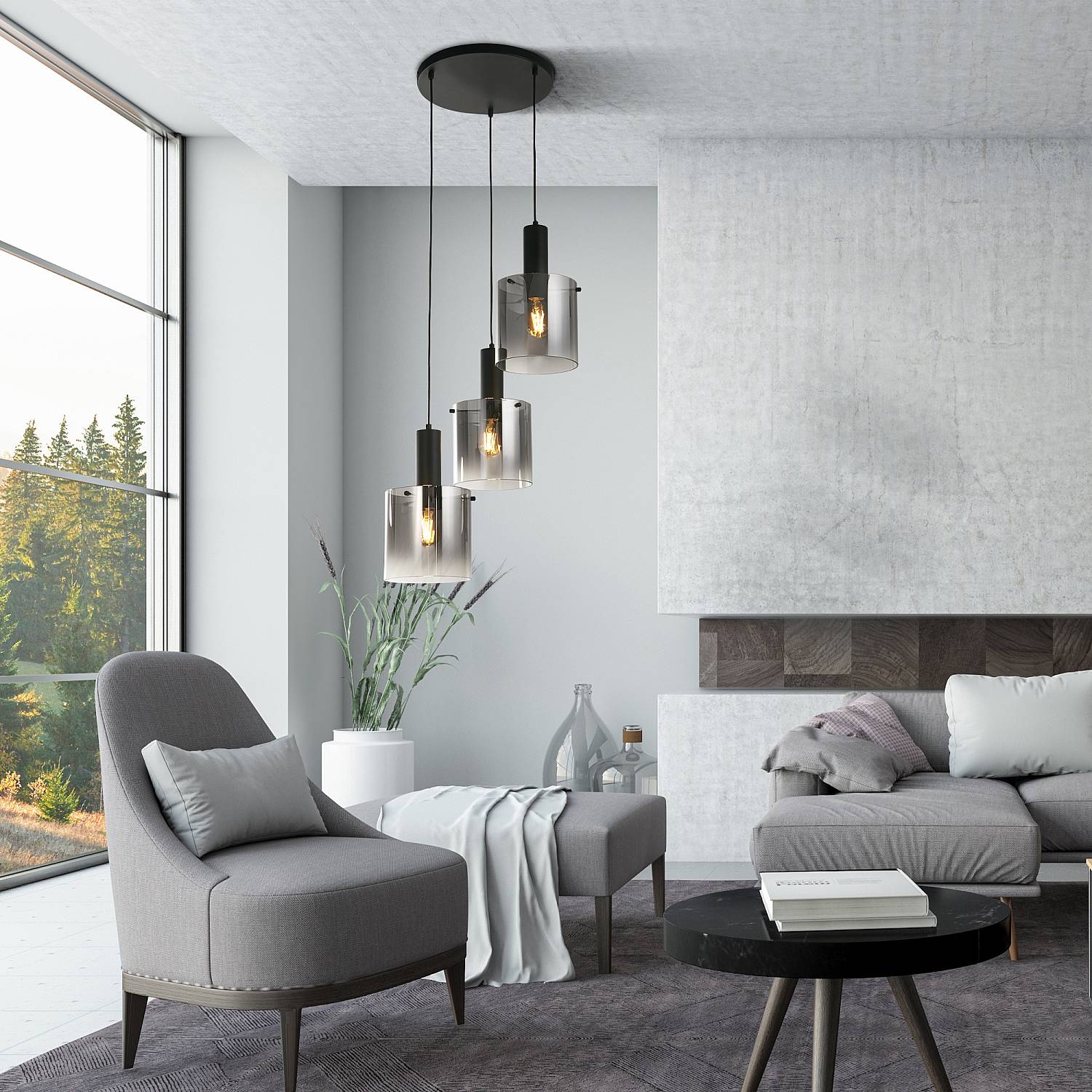 Lampadario Contemporaneo Svezia Acciaio Nero Vetro 3 Luci E27 88910-3BK