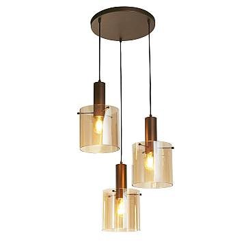 Lampadario Contemporaneo Svezia Acciaio Marrone Vetro 3 Luci E27 Lampadario Contemporaneo Svezia Acciaio Marrone Vetro 3 Luci E27