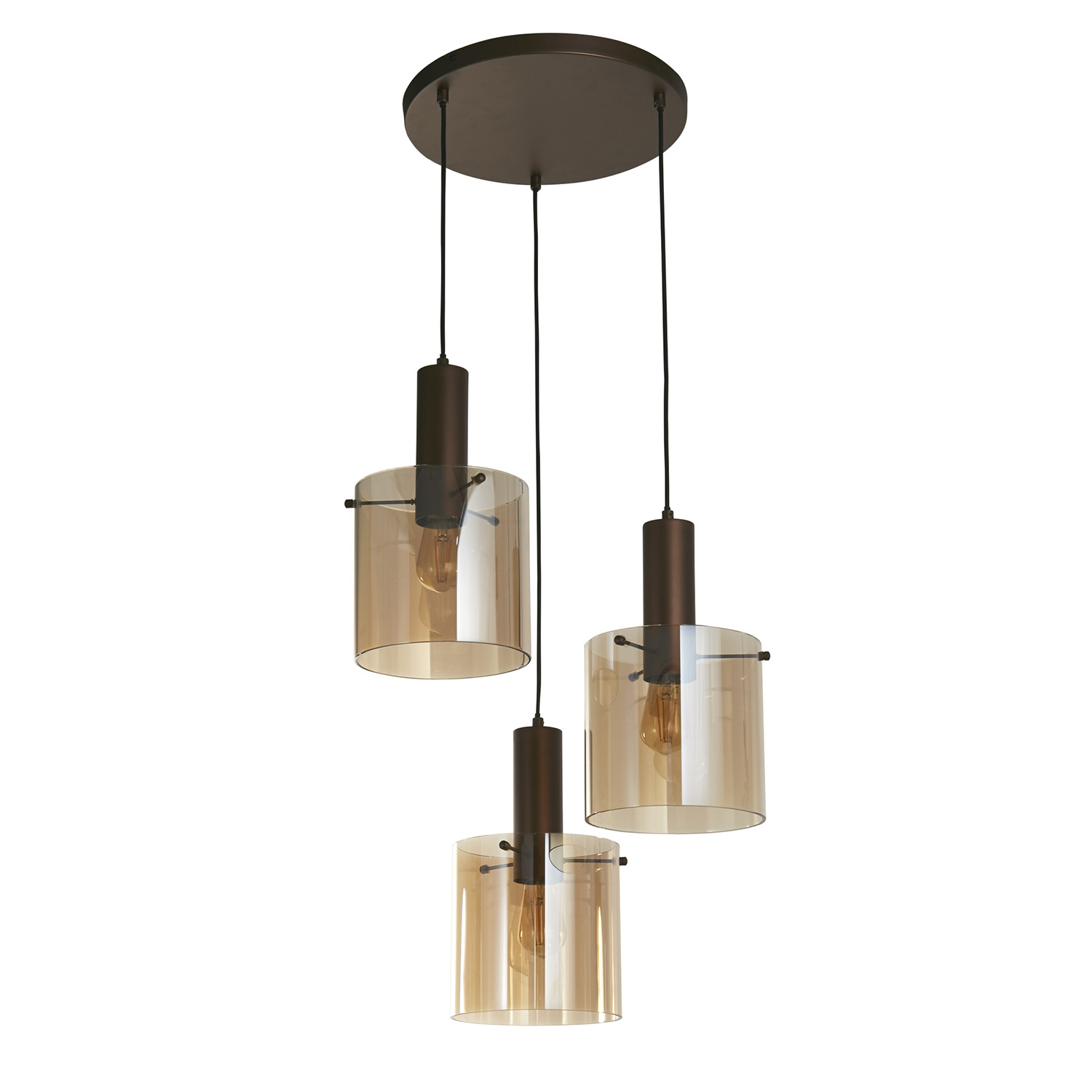 Lampadario Contemporaneo Svezia Acciaio Marrone Vetro 3 Luci E27 88910-3MO